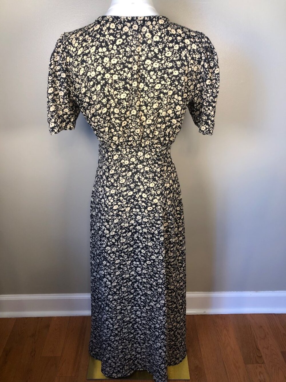 VTG All That Jazz Black & Tan Floral Chiffon A-Line Midi Dress 90s Cottagecore S - Picture 3 of 10